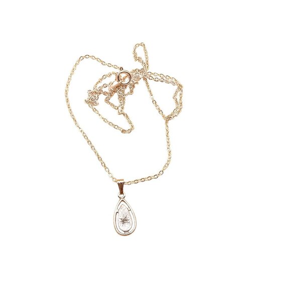 Sterling Silver Teardrop Pendant Necklace with Etched Starburst and Diamond Chip - Picture 3 of 5